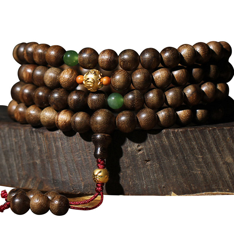 8mm Agarwood Cyan Jade 108 Bead Mala Bracelet for Strength