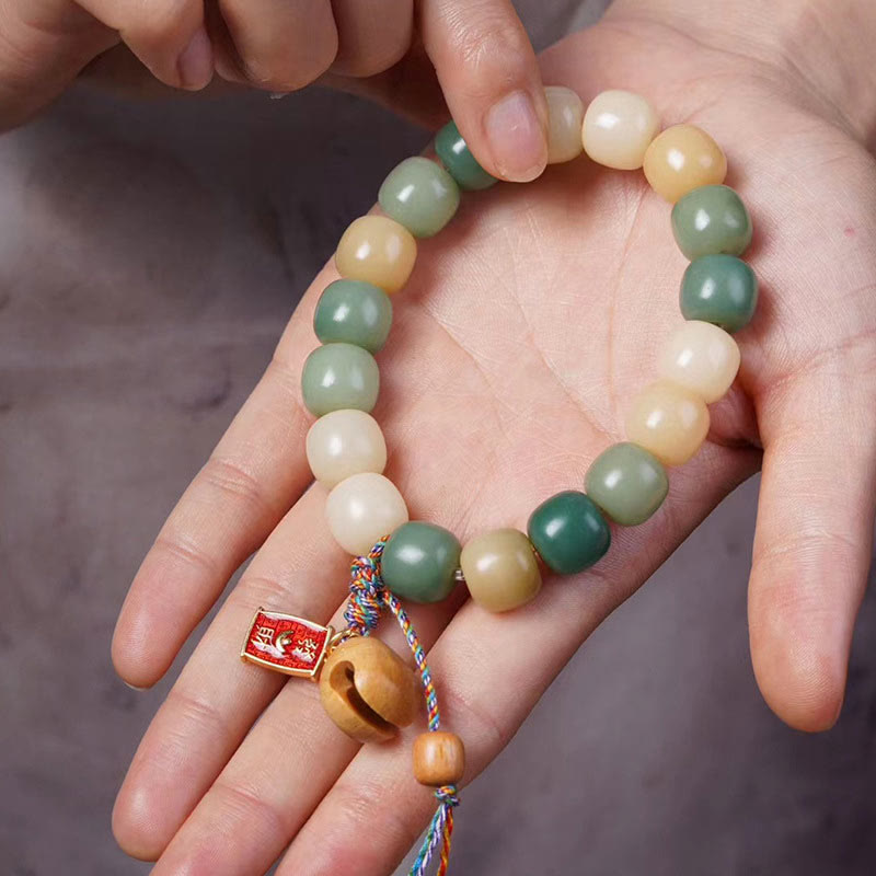 Bracelet à breloques de sagesse en graines de Bodhi à dégradé naturel