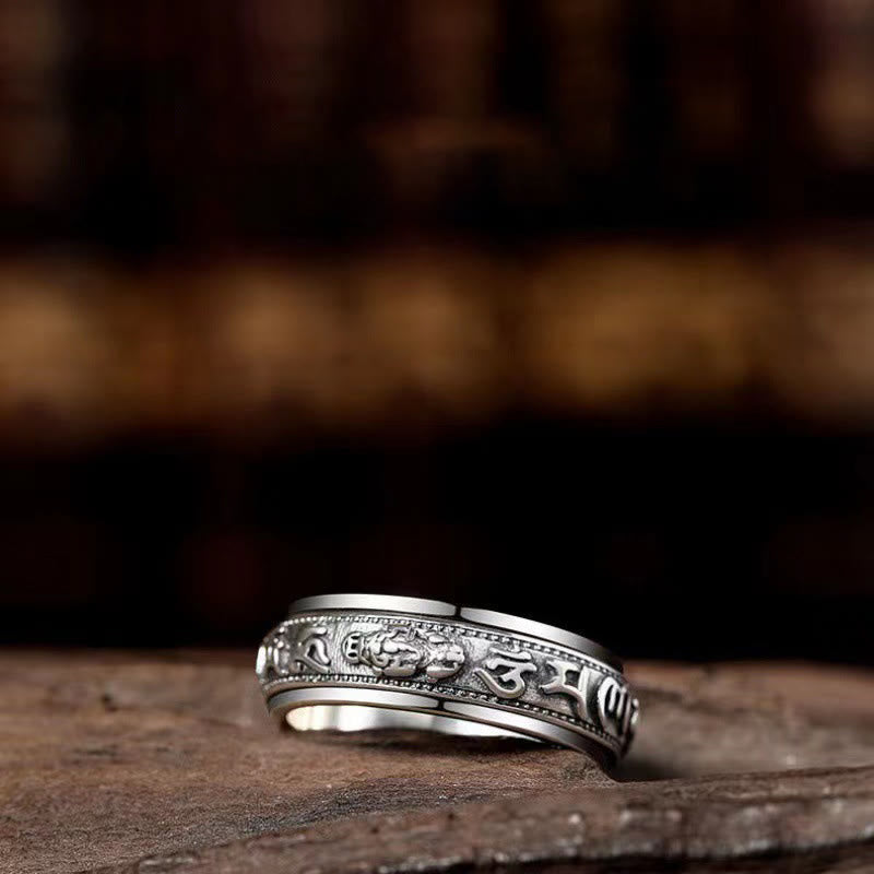 Bague rotative PiXiu Om Mani Padme Hum en argent plaqué cuivre