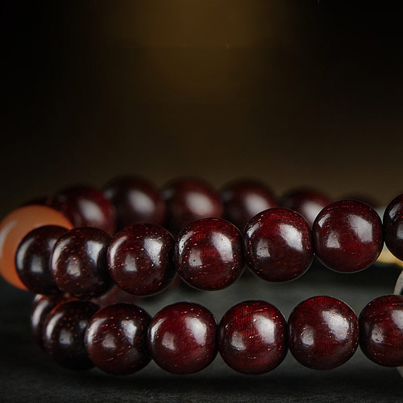 Chinese Zodiac Bracelet with Small Leaf Red Sandalwood & Jade for Protection