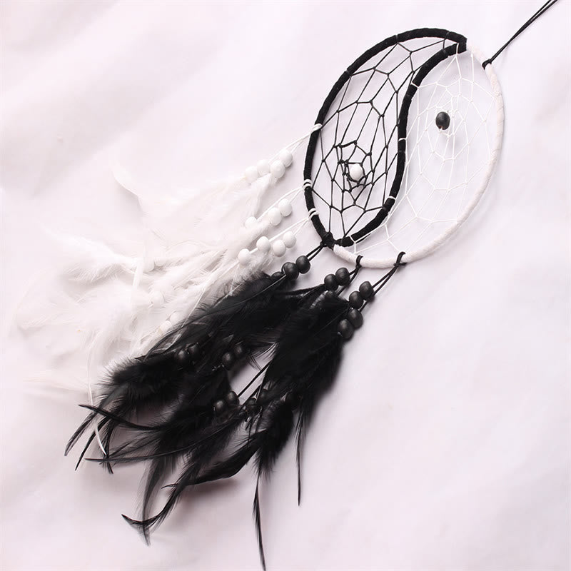 Yin Yang Dream Catcher with Feathers | Balance Wall Art