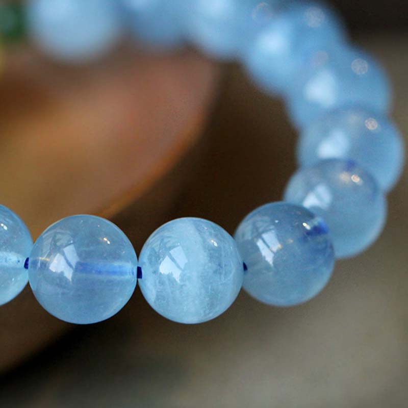 Natural Aquamarine Amber Serenity Healing Bracelet 8mm