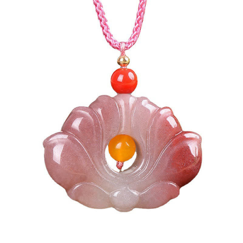Pink Golden Silk Jade Lotus Necklace | Luck & Renewal