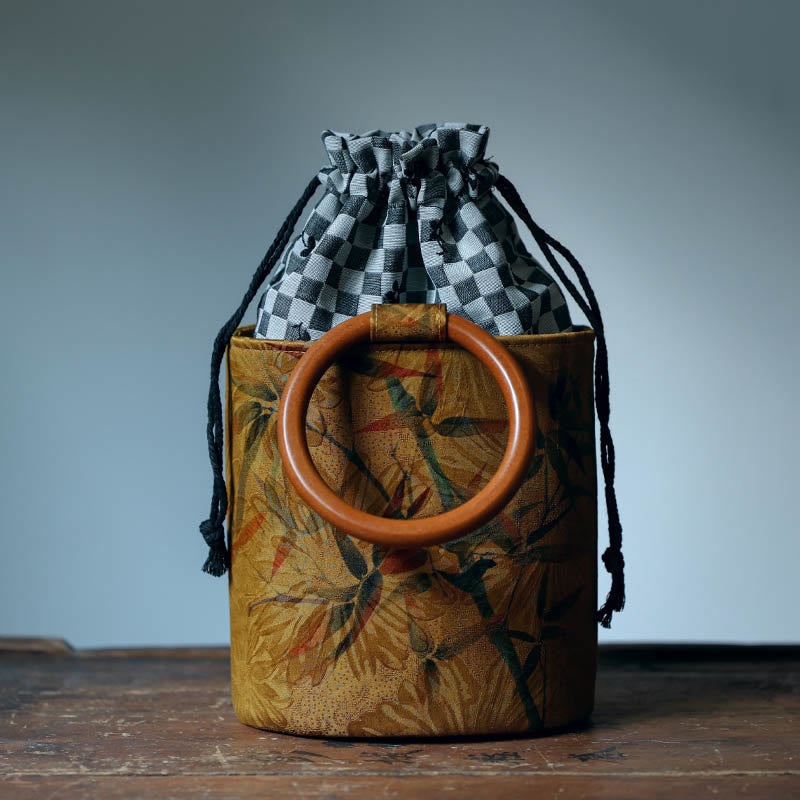 Spiritual Bamboo Leaf Butterfly Wood Handle Handbag