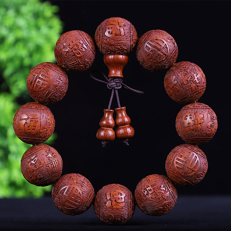 Bracelet zodiaque chinois en bois de rose | 12 perles du zodiaque Chaleur