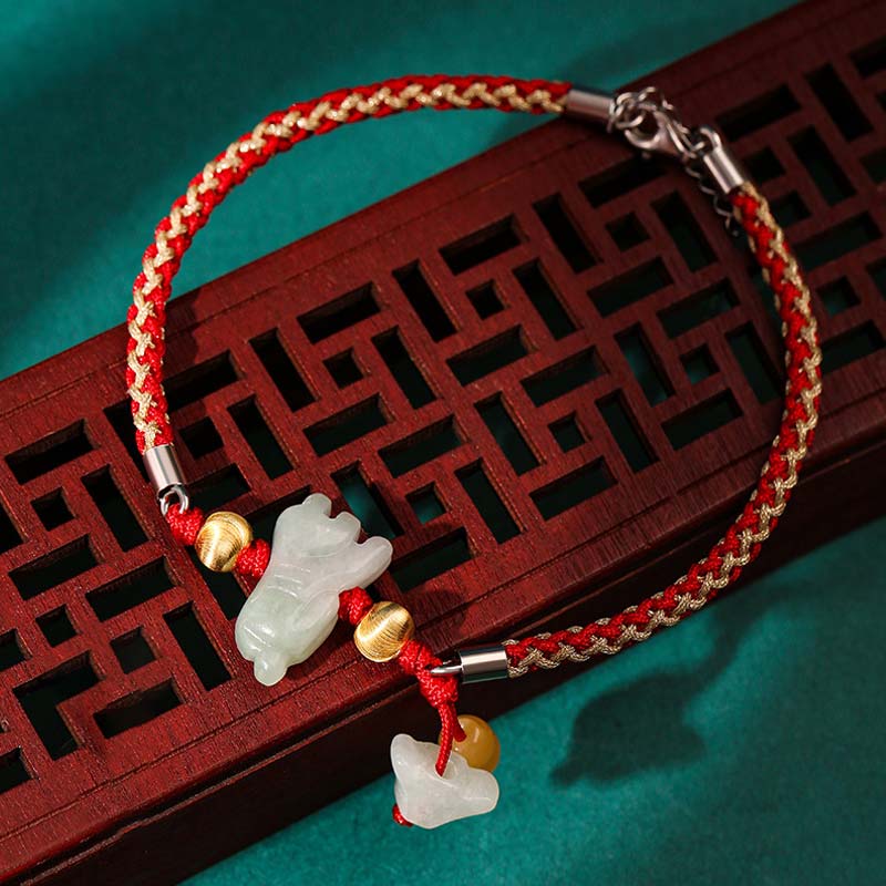 19.5cm Chinese Zodiac Jade Red String Bracelet Anklet