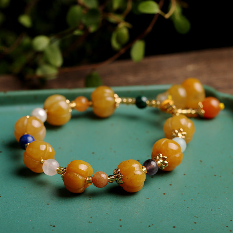 Unisex 10mm Golden Silk Jade Pixiu Wealth Bracelet