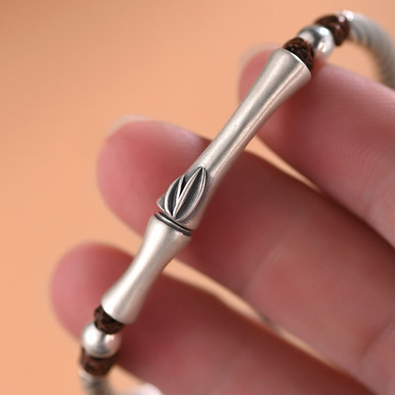 999 Sterling Silver Bamboo Cicada Luck Bracelet for Wealth