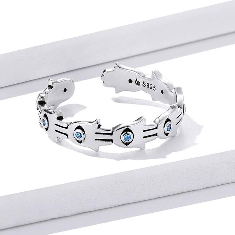 Adjustable 925 Sterling Silver Hamsa Protection Ring