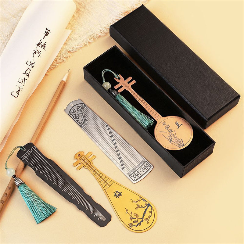 Gold Guzheng Metal Bookmark | Classical Instrument Design