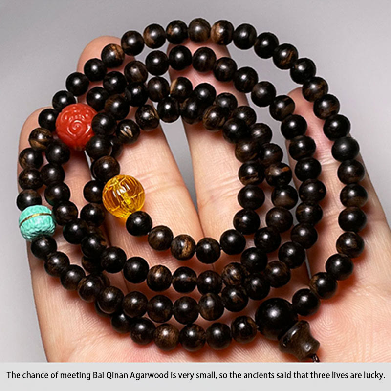 Agarwood Bracelet with Turquoise Amber & Red Agate for Strength