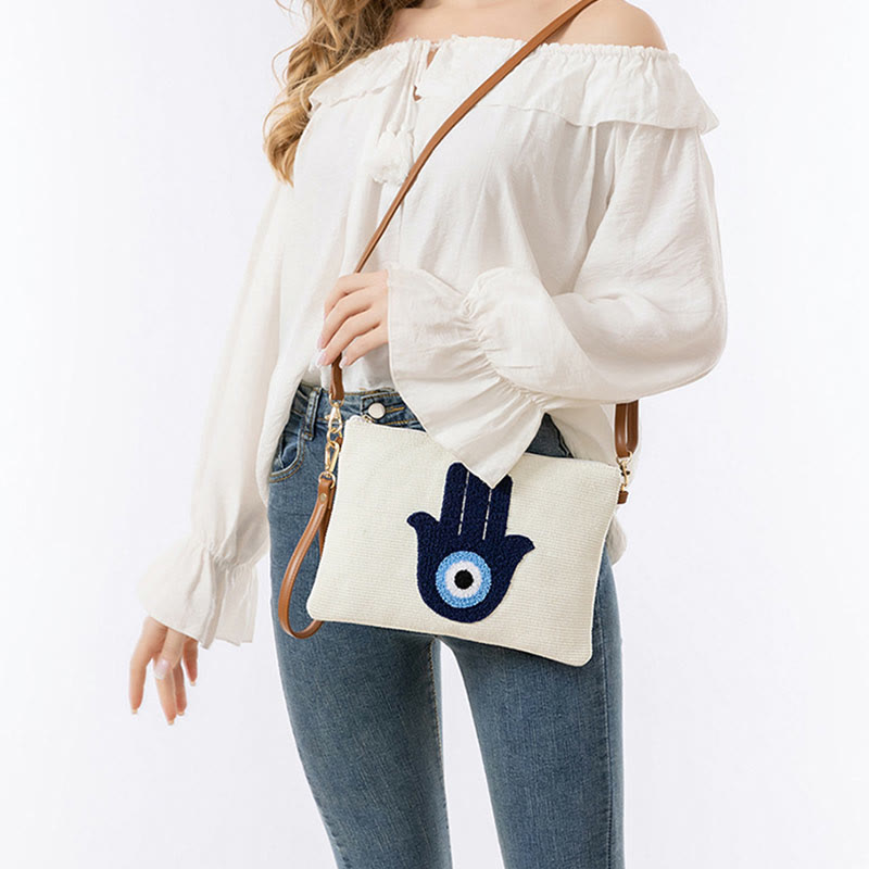 Evil Eye Canvas Crossbody Bag with Adjustable Strap - Protection Symbol