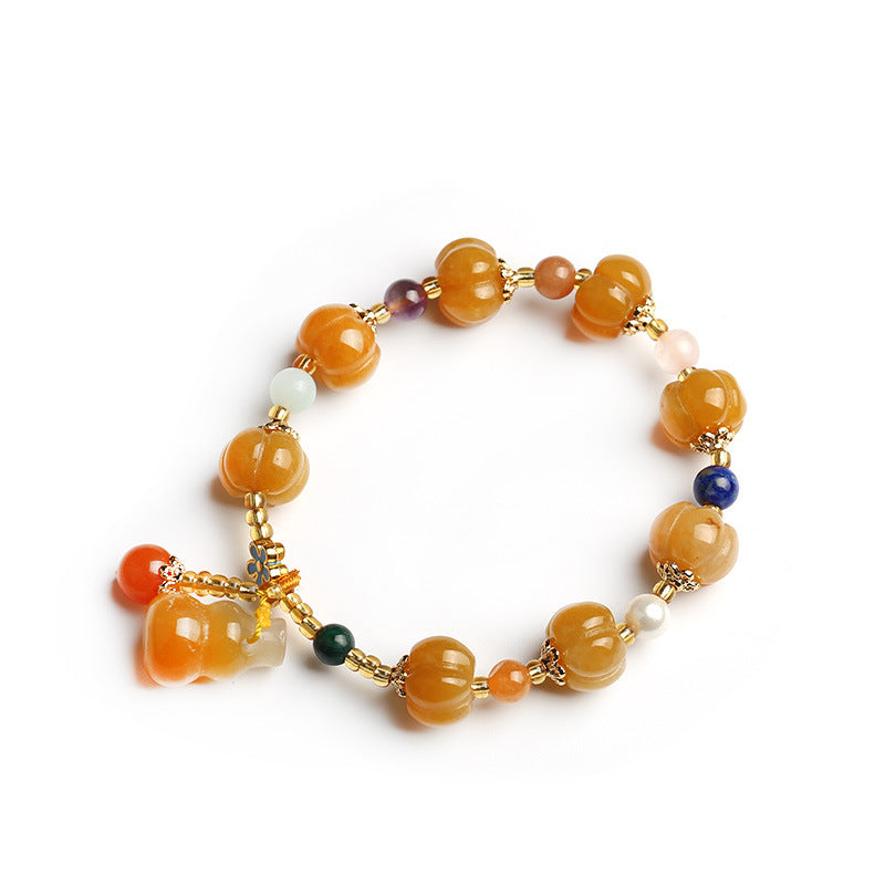Unisex 10mm Golden Silk Jade Pixiu Wealth Bracelet