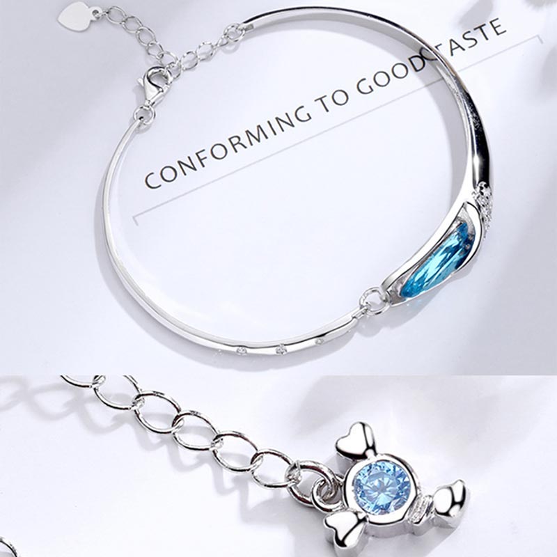 925 Silver Plated Copper Chinese Zodiac Charm Bracelet with Blue Crystal