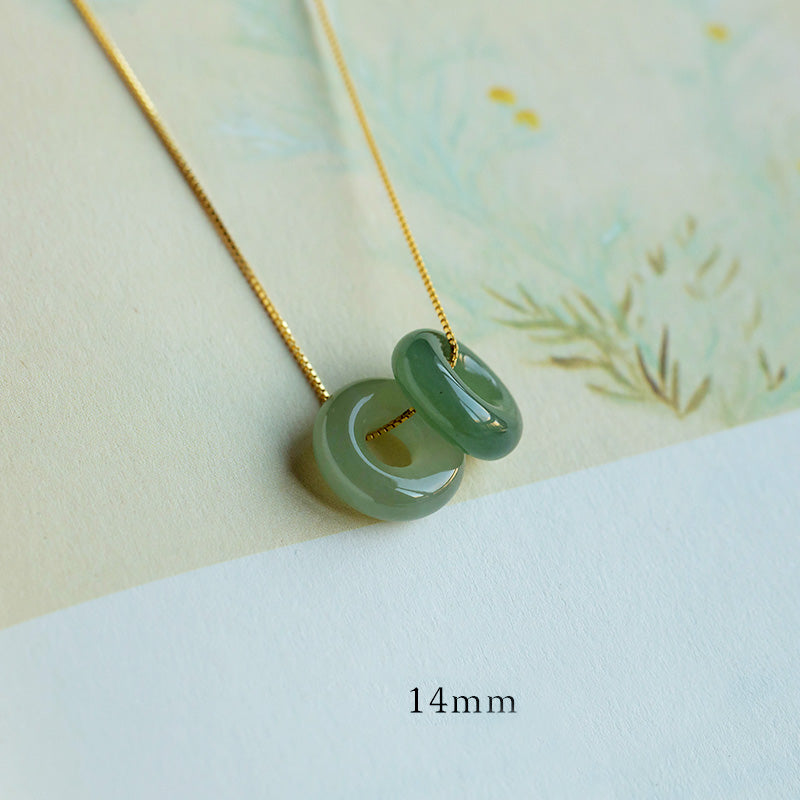 14mm Natural Jade & Cyan Jade Peace Necklace for Luck & Abundance