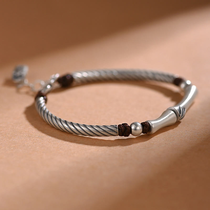 999 Sterling Silver Bamboo Cicada Luck Bracelet for Wealth