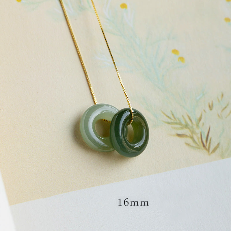 14mm Natural Jade & Cyan Jade Peace Necklace for Luck & Abundance