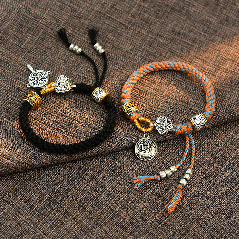 Unisex Tibetan Om Mani Padme Hum Fu Luck Braided Bracelet