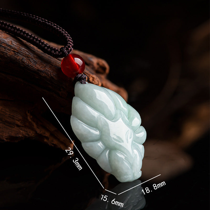 Natural Jade Nine Tailed Fox Prosperity Necklace Pendant