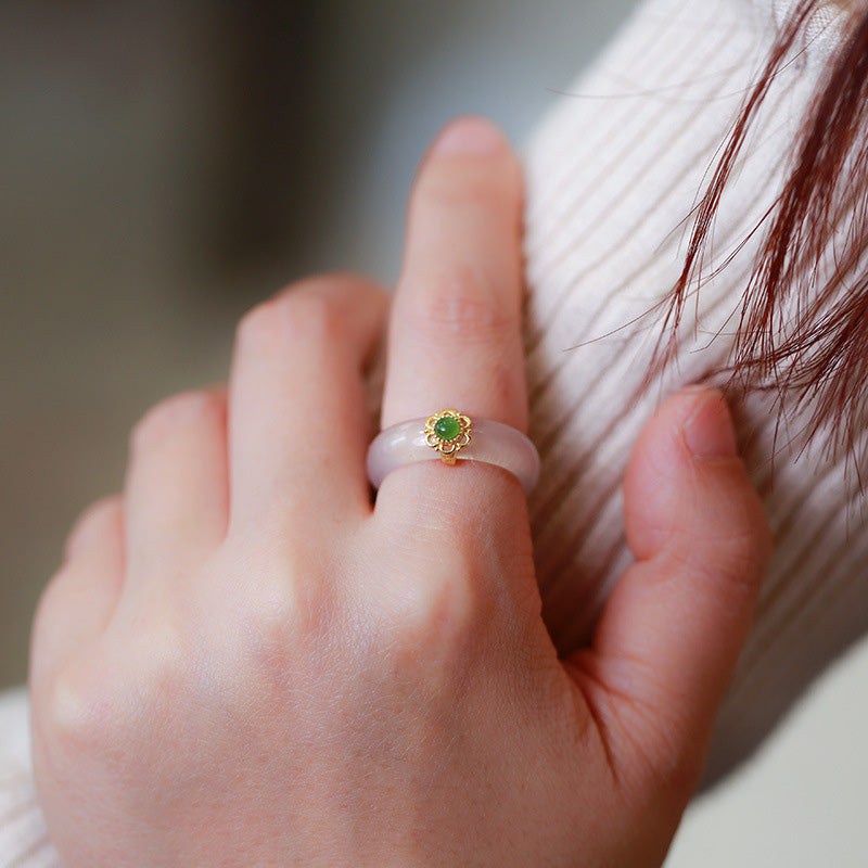 Cyan Jade & Red Agate Luck Protection Ring | Agate Rings