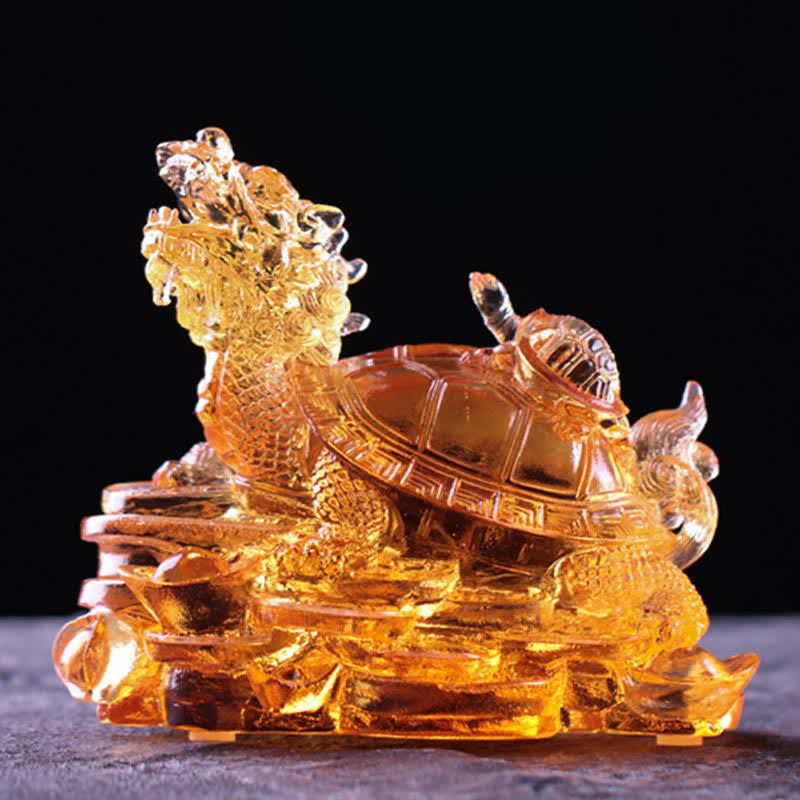 Handmade Liuli Feng Shui Dragon Turtle Art Piece for Luck