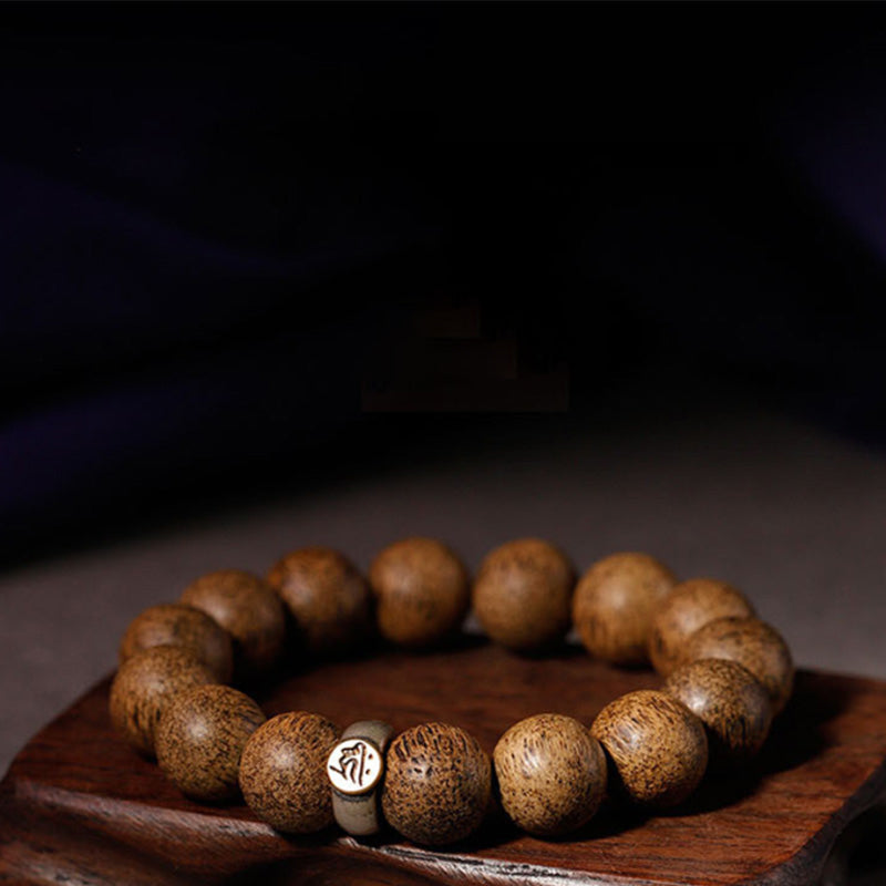 Bracelet de paix en bois d'agar naturel avec perles de 12 mm et symbole du zodiaque chinois