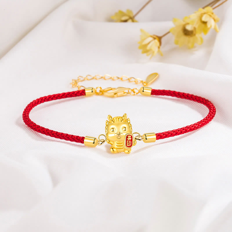 925 Sterling Silver Dragon Red Rope Bracelet for Luck & Strength