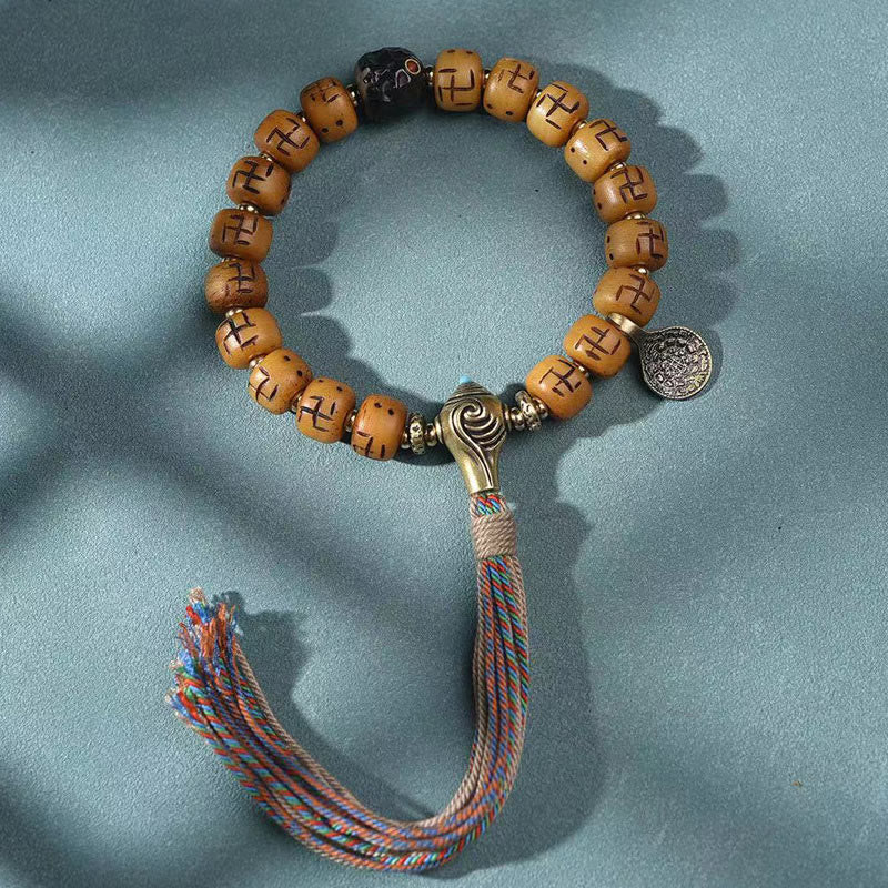 Bracelet Bouddha Dzi Swastika en os de chameau pour la chance et la protection