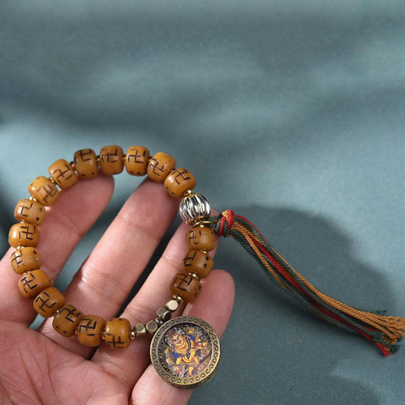 Bracelet Bouddha Dzi Swastika en os de chameau pour la chance et la protection