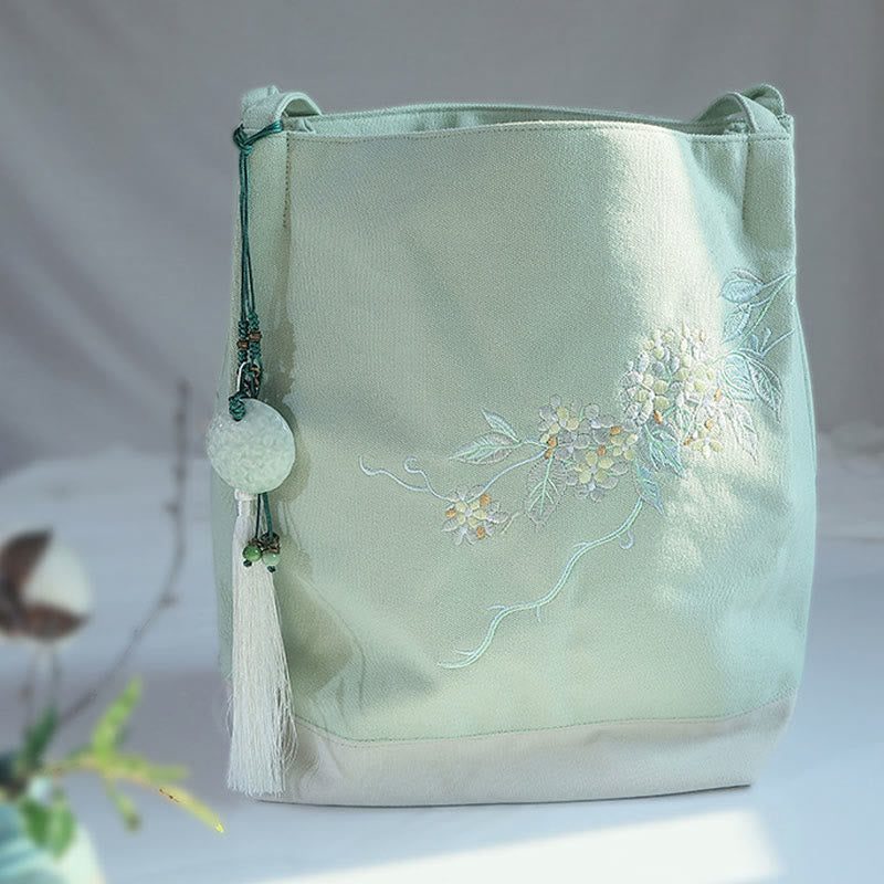 Sac fourre-tout en toile avec broderie de grue fleurie et de fleur de prunier