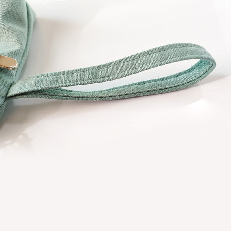 Portefeuille en toile avec broderie grue prune cerise | Compact 21 x 13 cm