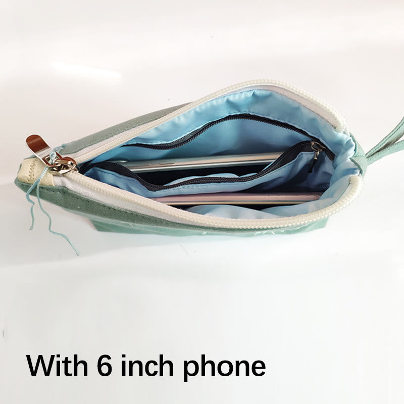 Portefeuille en toile avec broderie grue prune cerise | Compact 21 x 13 cm