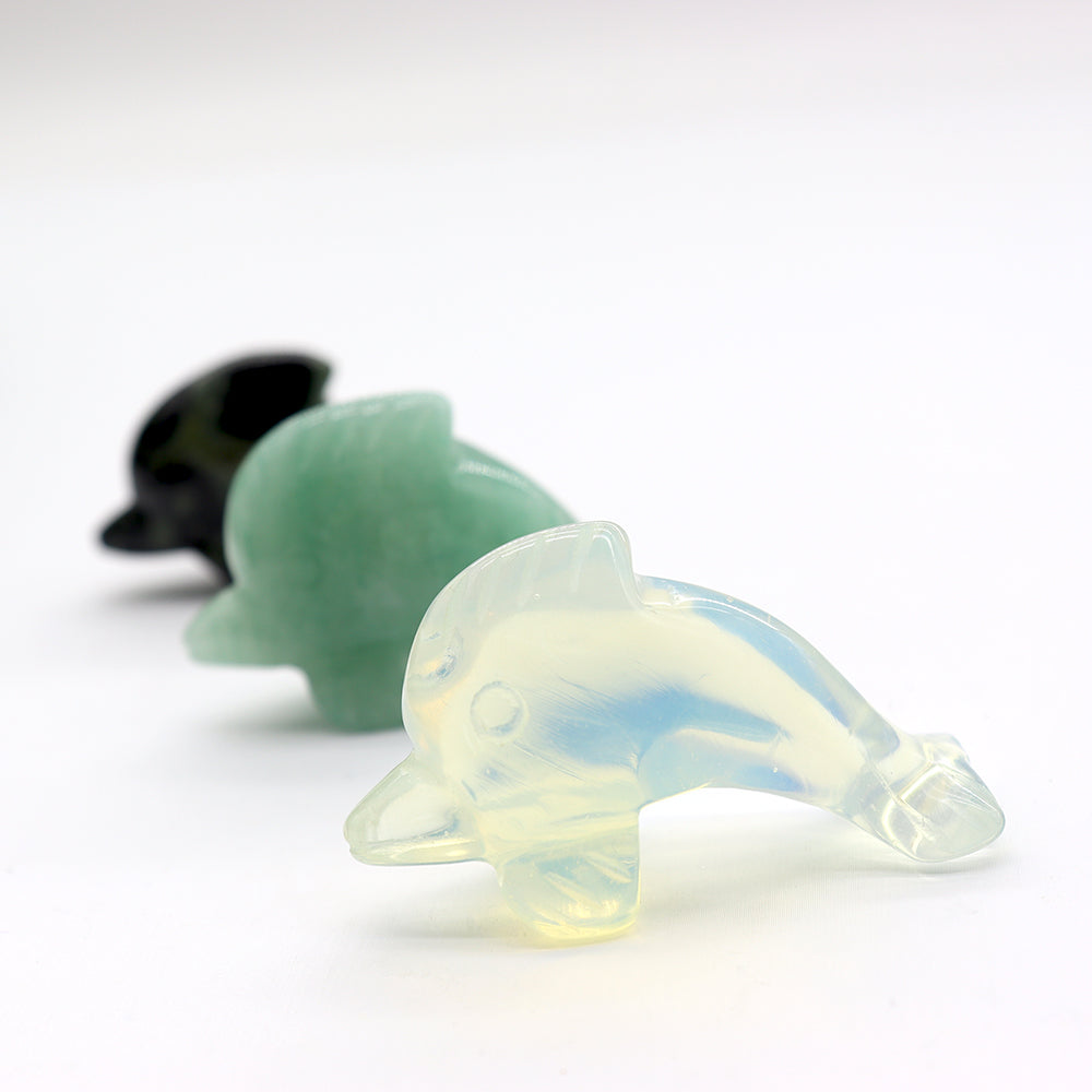 Carved Crystal Dolphin Figurine with Unique Stone Colors