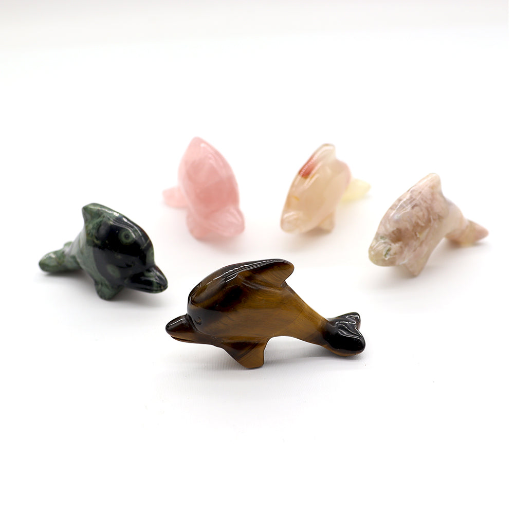 Carved Crystal Dolphin Figurine with Unique Stone Colors