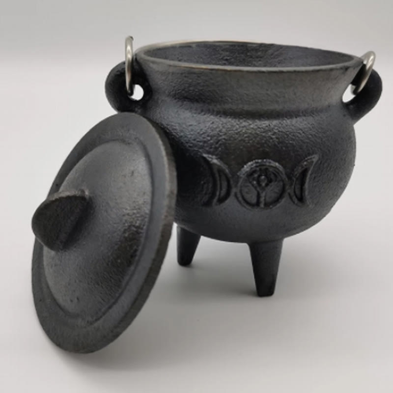 Chaudron triple lune en fonte pour rituels de méditation