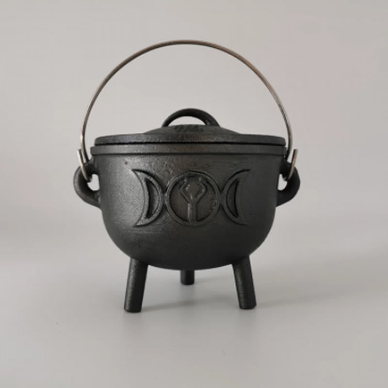 Chaudron triple lune en fonte pour rituels de méditation