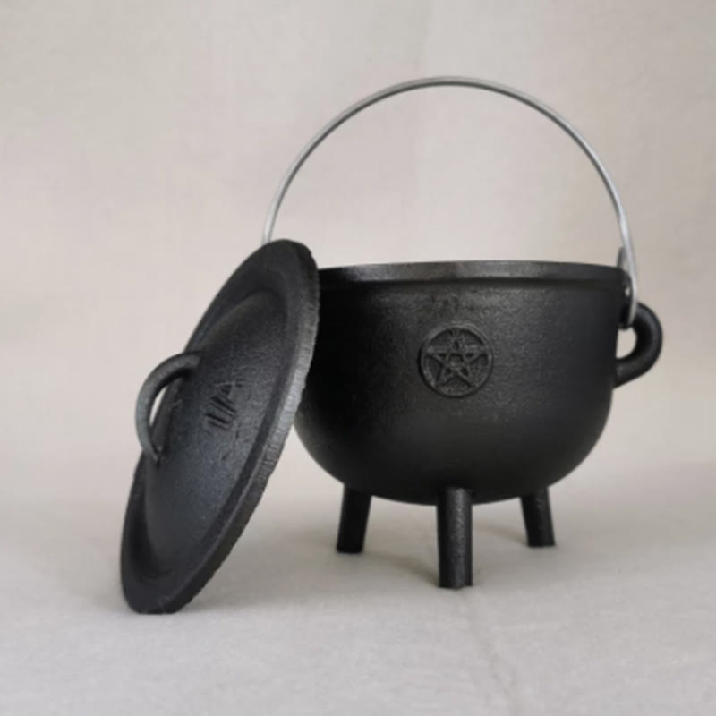Chaudron triple lune en fonte pour rituels de méditation