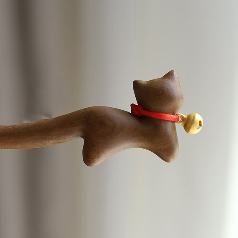 Épingle à cheveux chinoise en bois de santal en forme de chat pour la protection et le calme