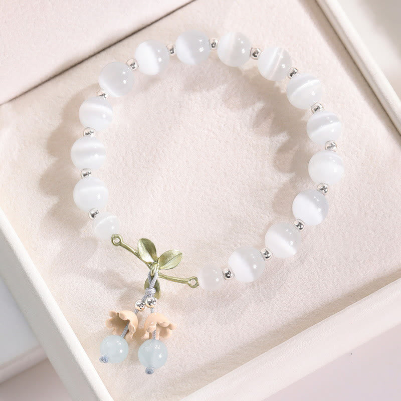 Bracelet à breloques de paix en aventurine verte œil de chat 8 mm
