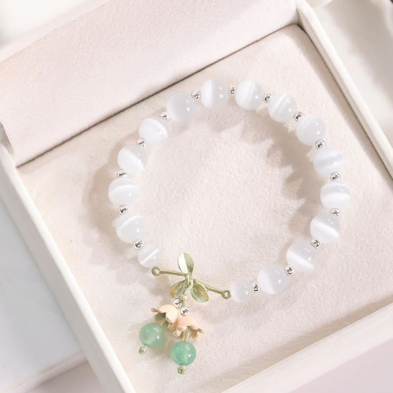 Bracelet à breloques de paix en aventurine verte œil de chat 8 mm