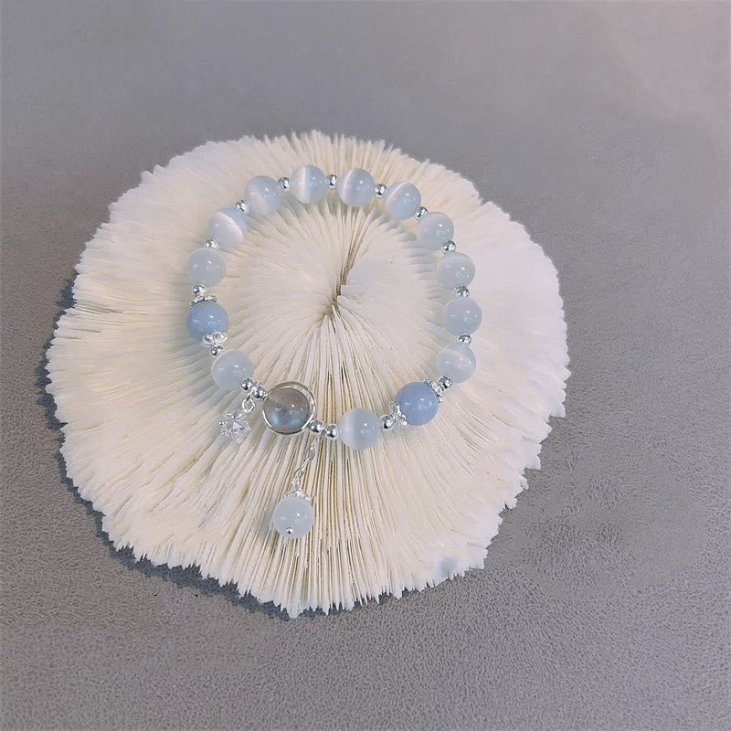 Bracelet œil de chat en pierre de lune avec breloque papillon ou étoile pour l'équilibre