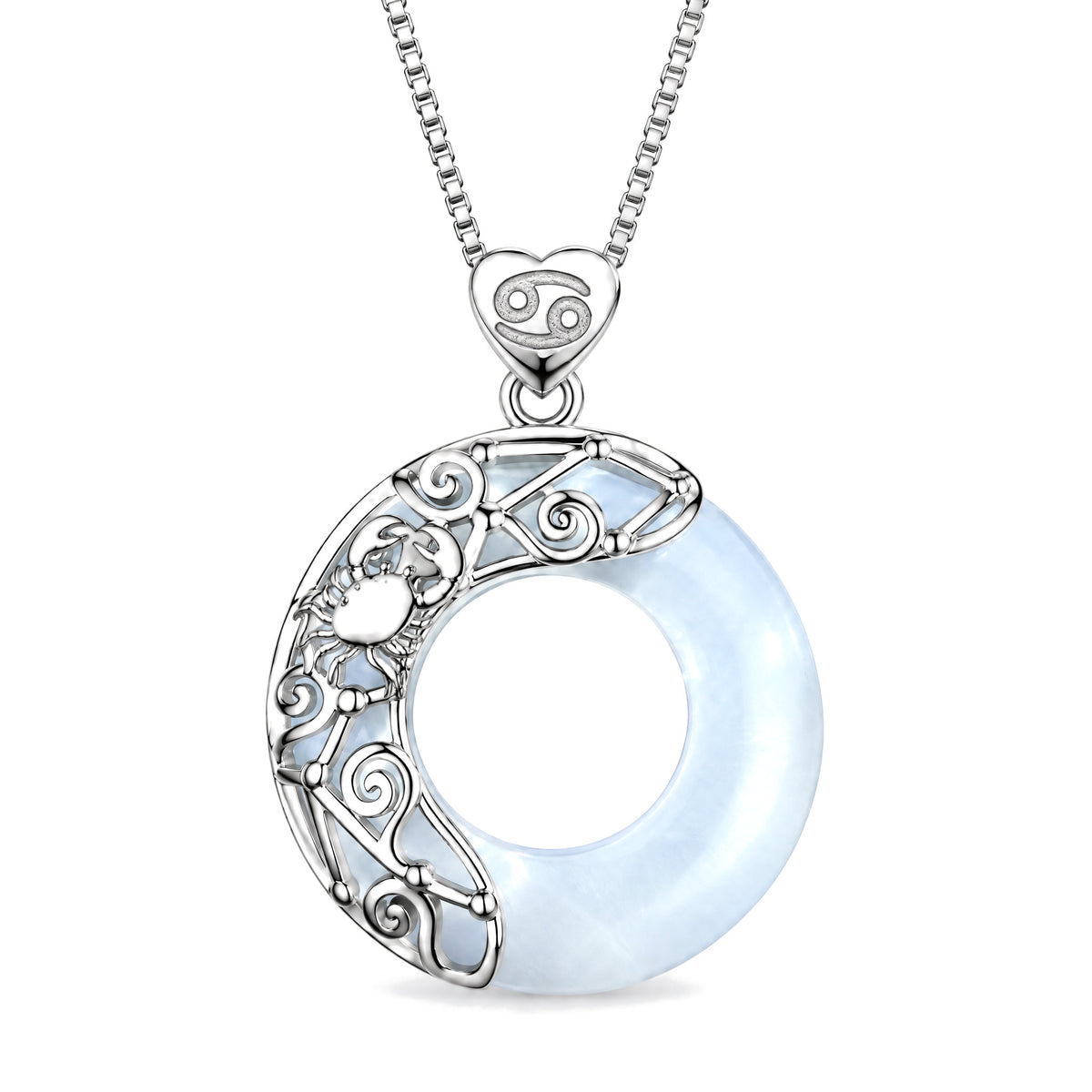 925 Sterling Silver Cat's Eye Zodiac Necklace for Love Support, Cancer, on a white background