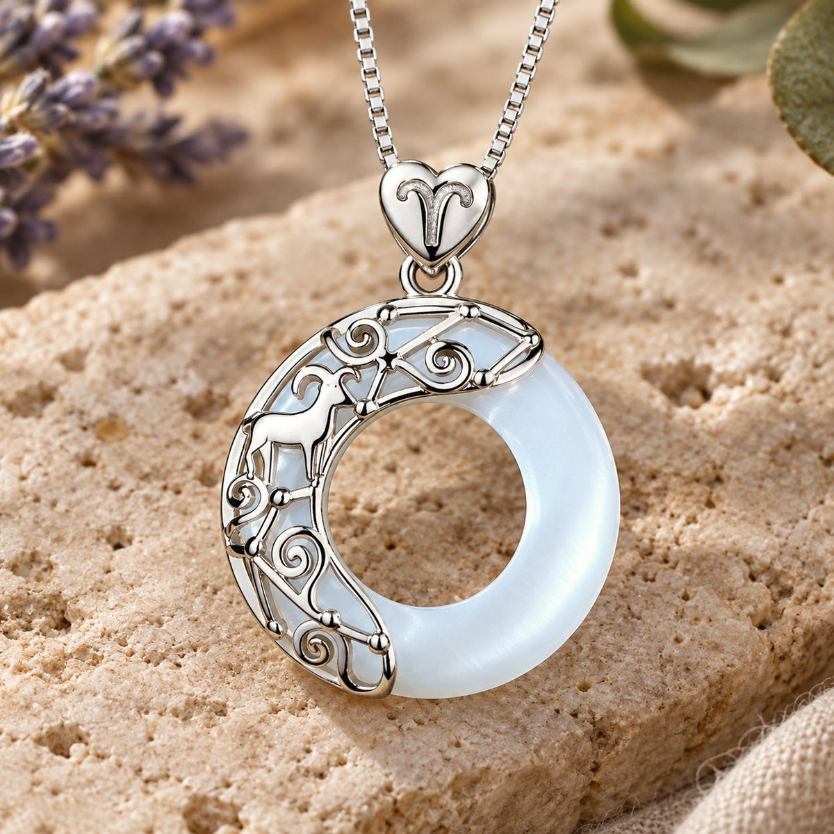 925 Sterling Silver Cat's Eye Zodiac Necklace for Love Support, close-up of the material and finish