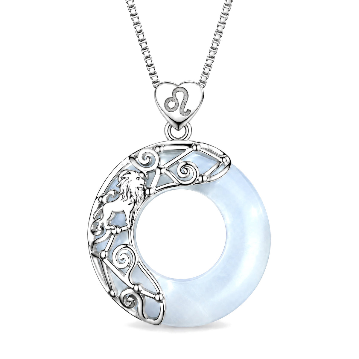 925 Sterling Silver Cat's Eye Zodiac Necklace for Love Support, Leo, on a white background