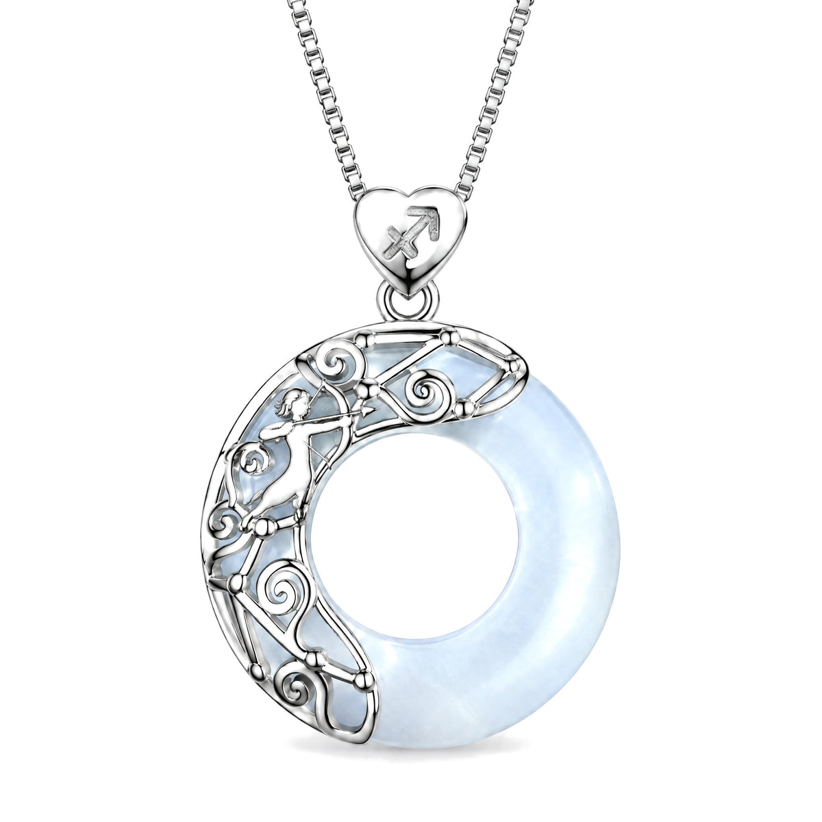 925 Sterling Silver Cat's Eye Zodiac Necklace for Love Support, Sagittarius, on a white background