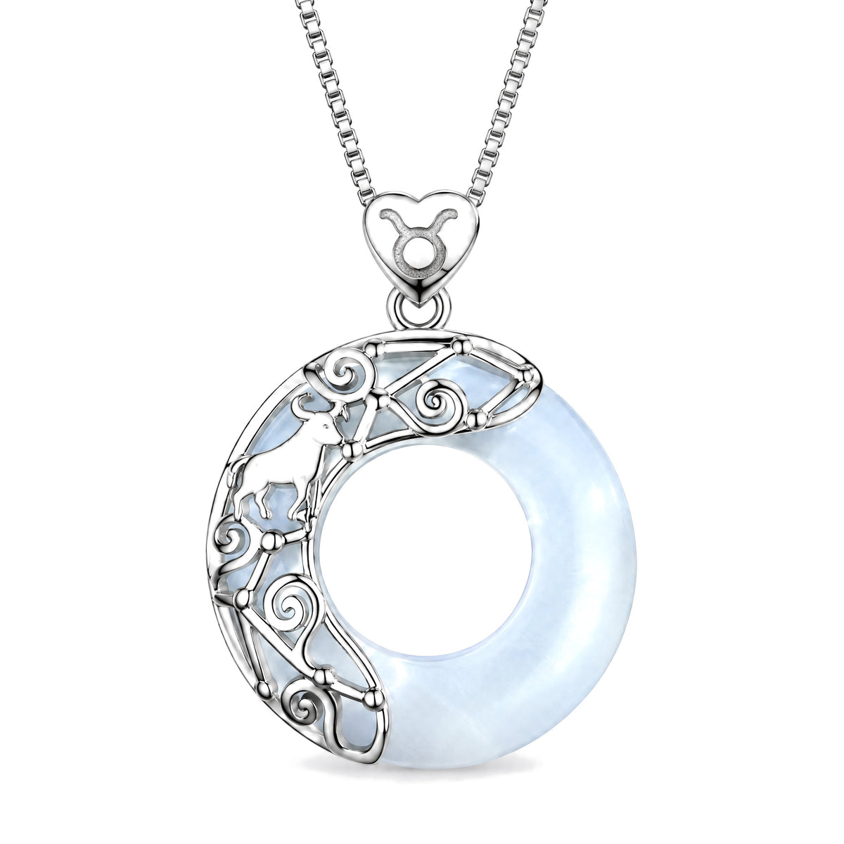 925 Sterling Silver Cat's Eye Zodiac Necklace for Love Support, Taurus, on a white background