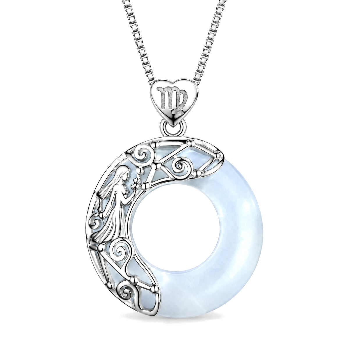 925 Sterling Silver Cat's Eye Zodiac Necklace for Love Support, Virgo, on a white background