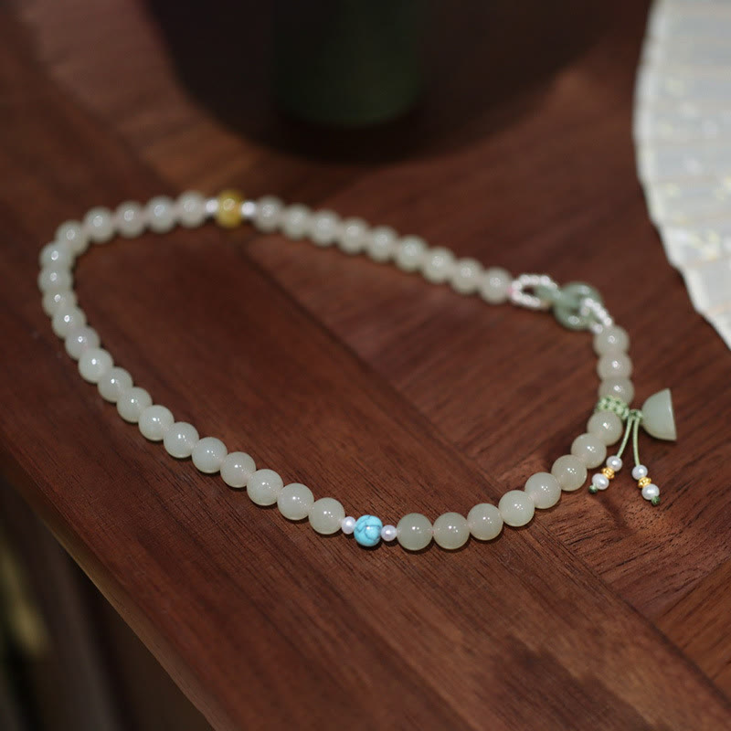 8mm Hetian Jade Lotus Bracelet Double Wrap for Abundance