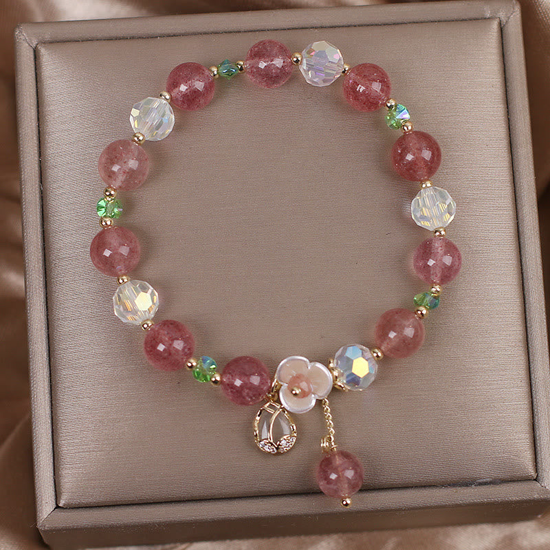 Bracelet de guérison en quartz fraise et fluorite pour une clarté émotionnelle