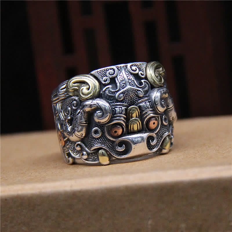 925 Sterling Silver Kui Cattle Protection Adjustable Spiritual Ring